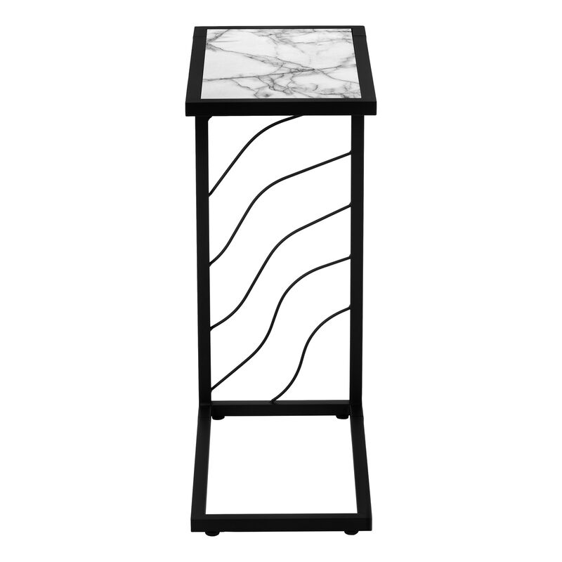 Monarch Specialties I 3300 Accent Table, C-shaped, End, Side, Snack, Living Room, Bedroom, Metal, Laminate, White Marble Look, Black, Contemporary, Modern