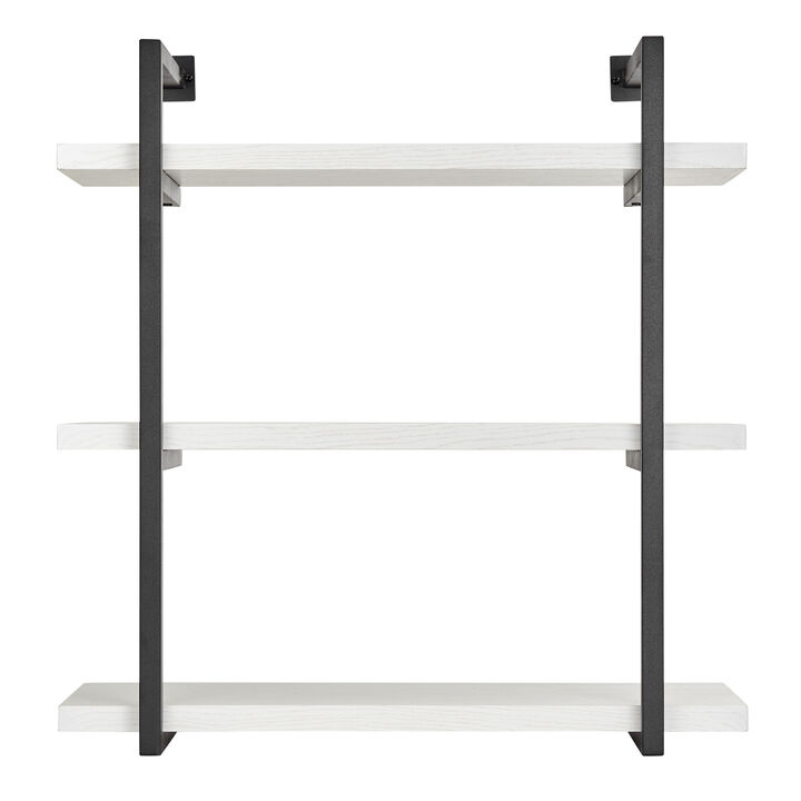 Modern 3-Tier Hanging Bracket Wall Shelves in Black Metal and White Birch Finish