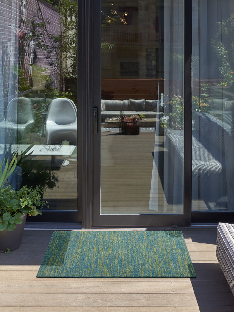 Nourison Essentials NRE01 Blue/Green 2'2" x 10' Rug image number 1