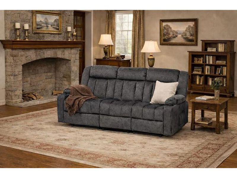3 Piece Recliner Sofa Set Manual Reclining Couch Loveseat Chair Dark Gray Living Room image number 1