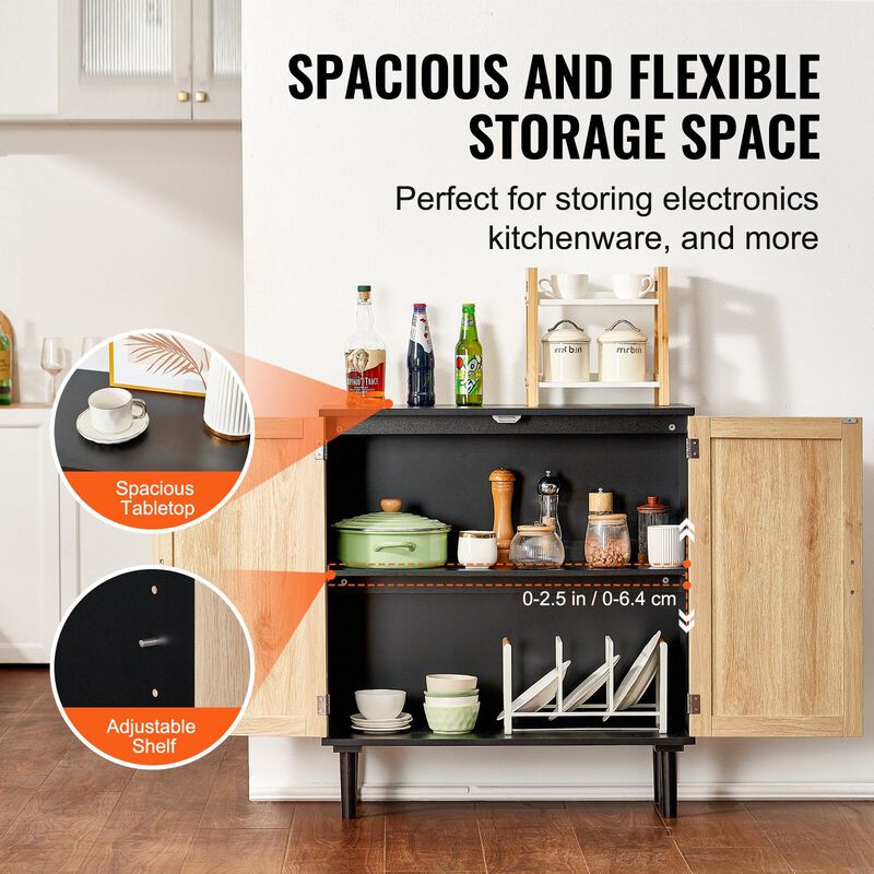 Rattan Buffet Cabinet with 2 Doors and Adjustable Shelves for Entryway Storage image number 5