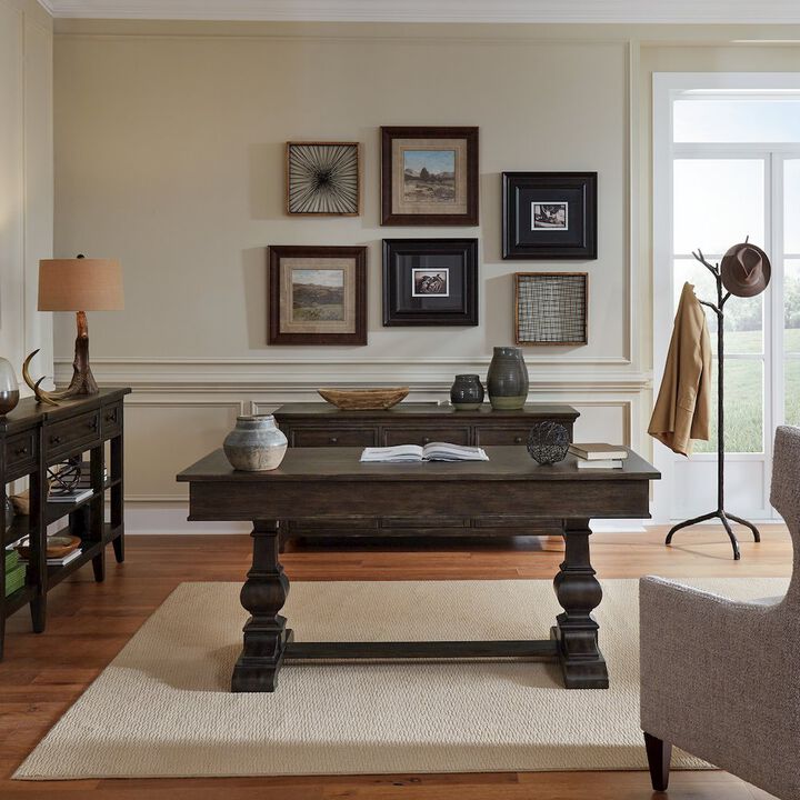 Liberty Furniture 2 Piece Desk Set in Rubberwood Solids w/ Split Heart White Oak Veneers