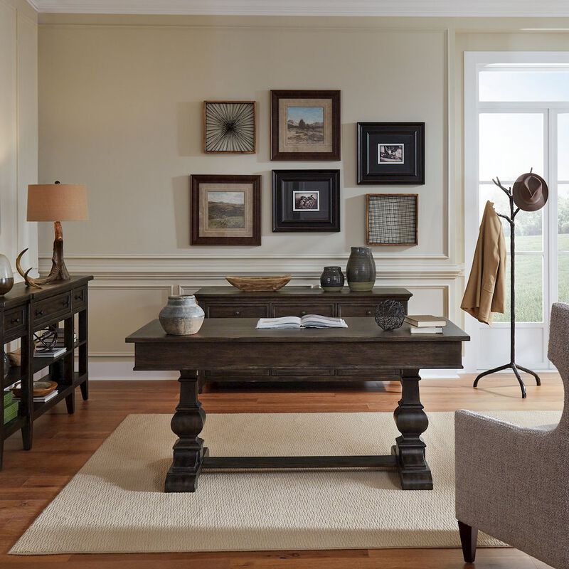 Liberty Furniture 2 Piece Desk Set in Rubberwood Solids w/ Split Heart White Oak Veneers image number 1