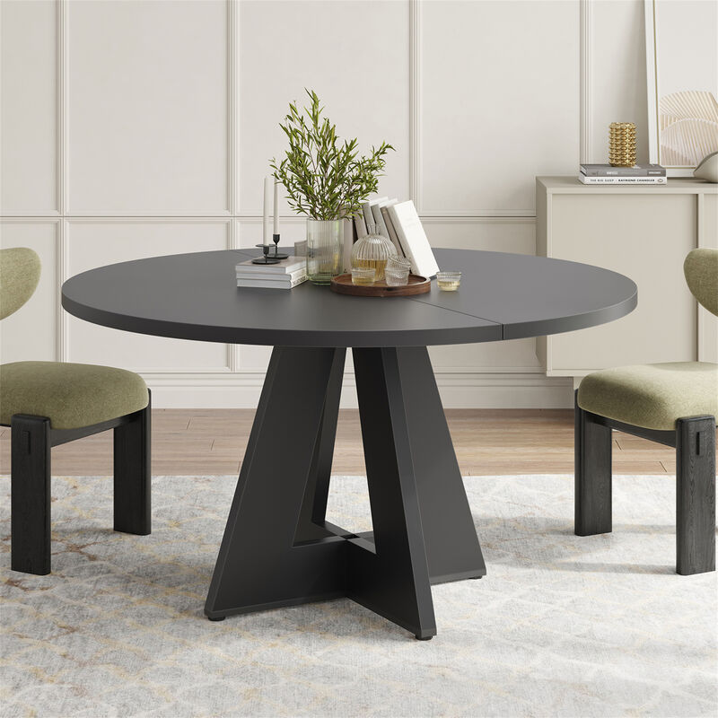 47" Modern Wood Round Dining Table with Sturdy Metal Base image number 1
