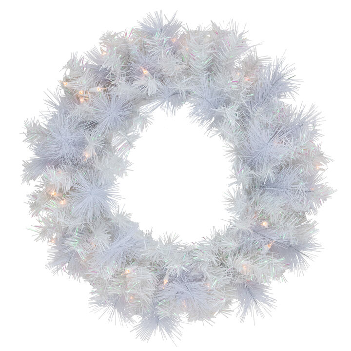 Pre-Lit Vermont White Pine Artificial Christmas Wreath  24-Inch  Clear Lights