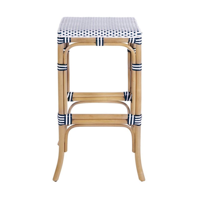 Butler Specialty Laguna 30.5 in. Seat Height Rectangular Rattan Backless Bar Stool White and Navy image number 3