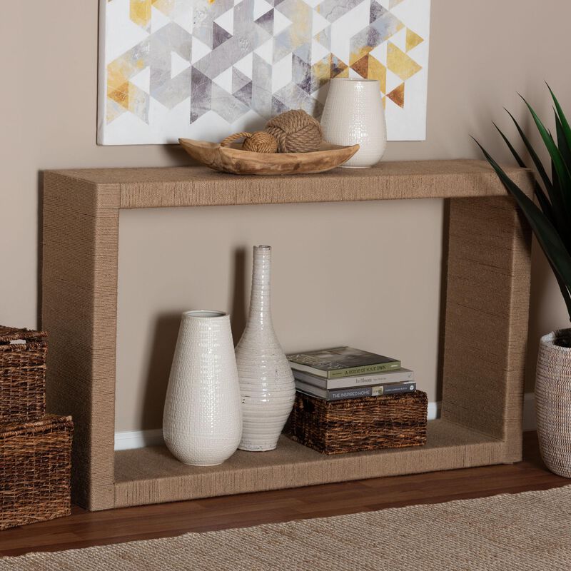bali & pari Rajiya Handwoven Jute Console Table - Rectangular Open-Frame Entryway Table with Natural Texture, Minimalist Coastal Boho Accent for Living Room or Hallway Décor