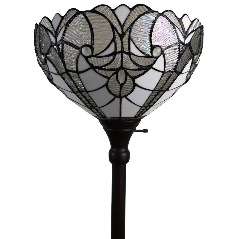 Hivvago 62" Brown Torchiere Floor Lamp With White Tiffany Style Glass Dome Shade