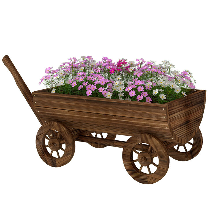 Hivvago Wooden Wagon Planter with Wheels and Drainage Hole