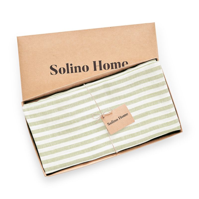Solino Home Amalfi Stripe 100% Linen Round Tablecloth &ndash; Handcrafted, Machine Washable, Perfect for Holiday and Everyday Dining