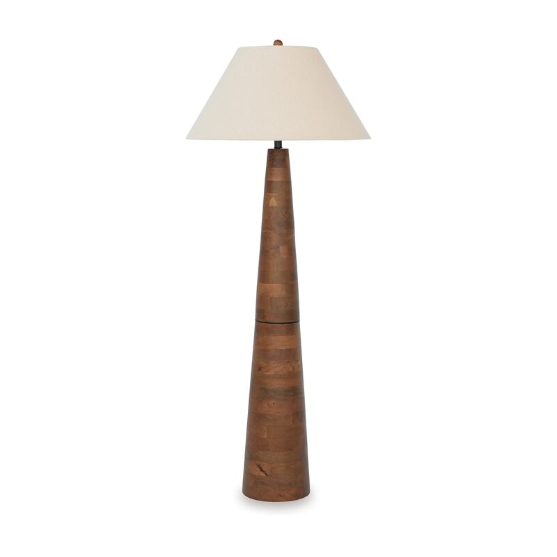 Seya 58 Inch Floor Lamp, Empire Fabric Shade, Tapered Brown Wood Base - Benzara