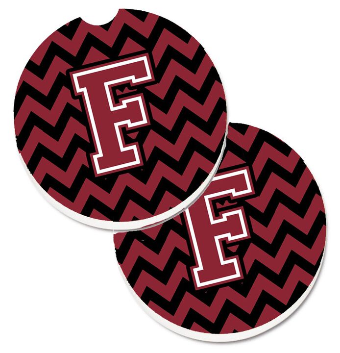 Caroline's Treasures Letter F Chevron Garnet & black Set of 2 Cup Holder Car Coasters CJ1052-FCARC, 2.56, Multicolor