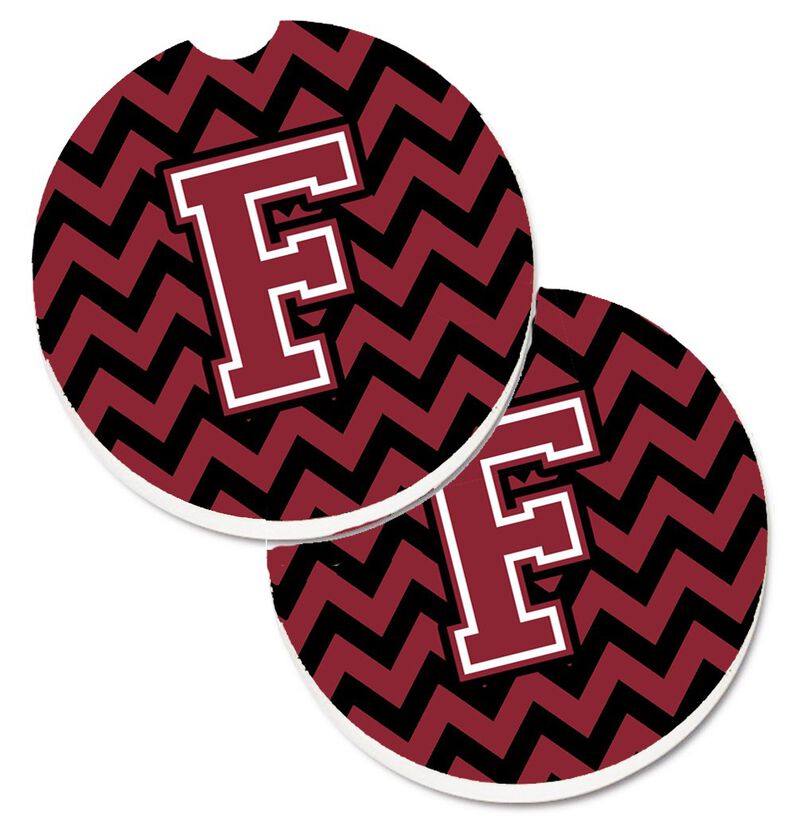 Caroline's Treasures Letter F Chevron Garnet & black Set of 2 Cup Holder Car Coasters CJ1052-FCARC, 2.56, Multicolor