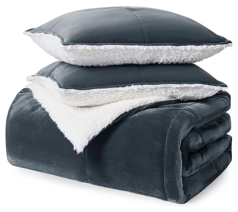 UGG 00519 Blissful Full-Queen Comforter Set Ultra Soft Velvety Flannel Oversized Comforter and Pillow Machine Washable Soft Cozy