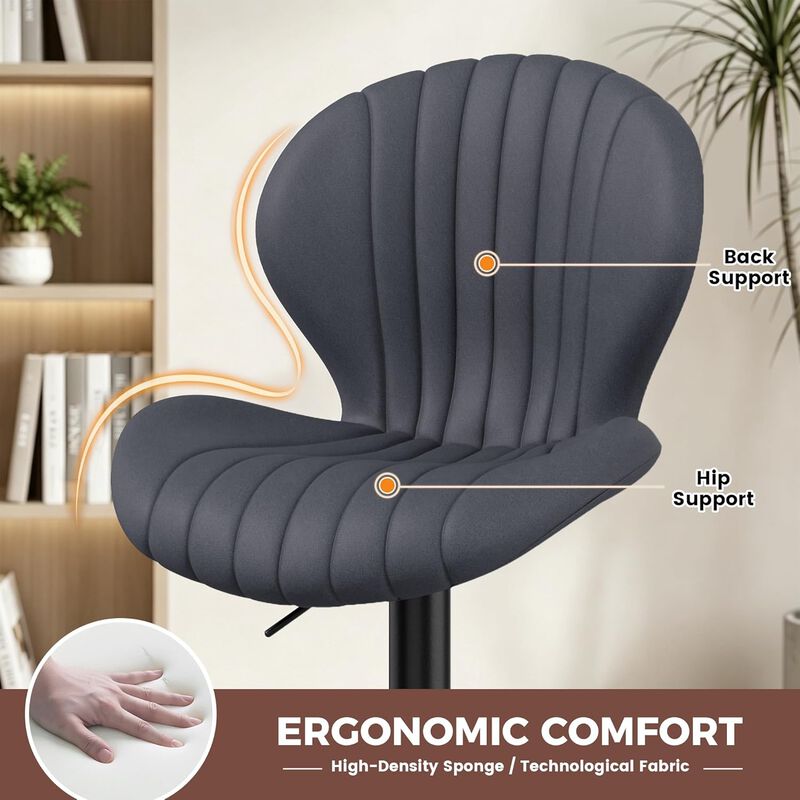 Modern Upholstered Fabric Swivel Bar Stools Set of 2 image number 4