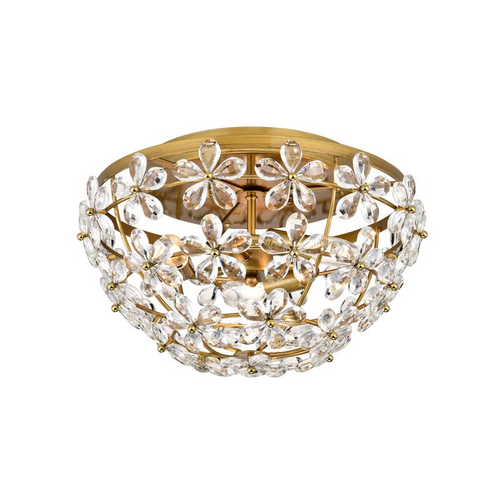 Amila 3-Light Brushed Brass Glam Daisy Flower Crystal Blossom Flush Mount