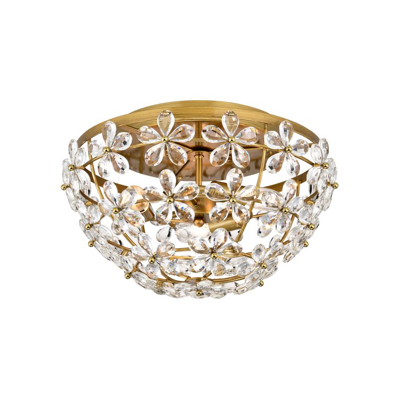 Amila 3-Light Brushed Brass Glam Daisy Flower Crystal Blossom Flush Mount image number 0