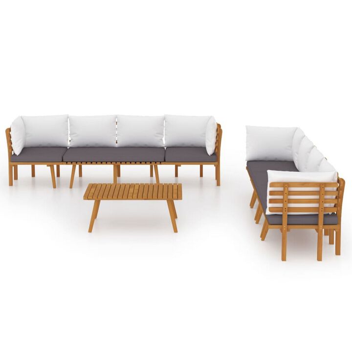 Roma 8pc Modular Outdoor Sofa and Table Set, Solid Wood, Gray, White - Benzara