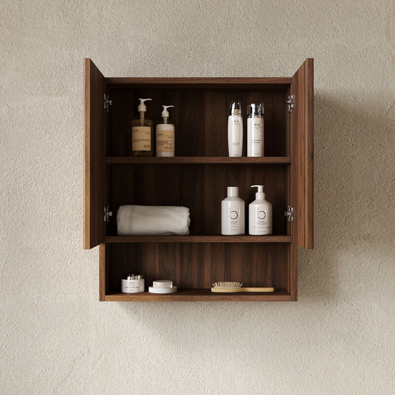 ELEMENT ACE Wall-Mounted Striped Bathroom Cabinet with Doors, Shelf and Open Storage Compartment image number 1