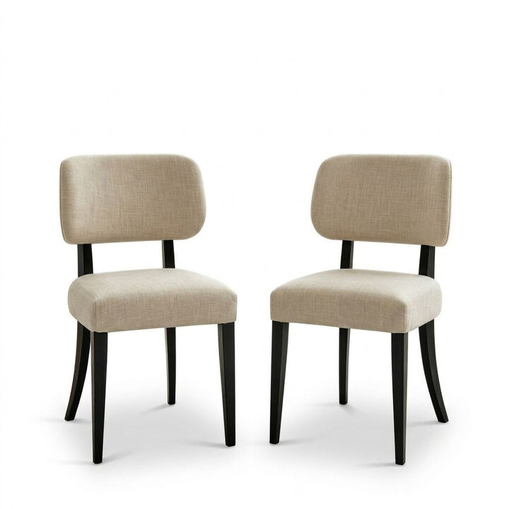 Envelor Linen Upholstered Pillow-Back Dining Chair with Black Wood Legs, Set of 2