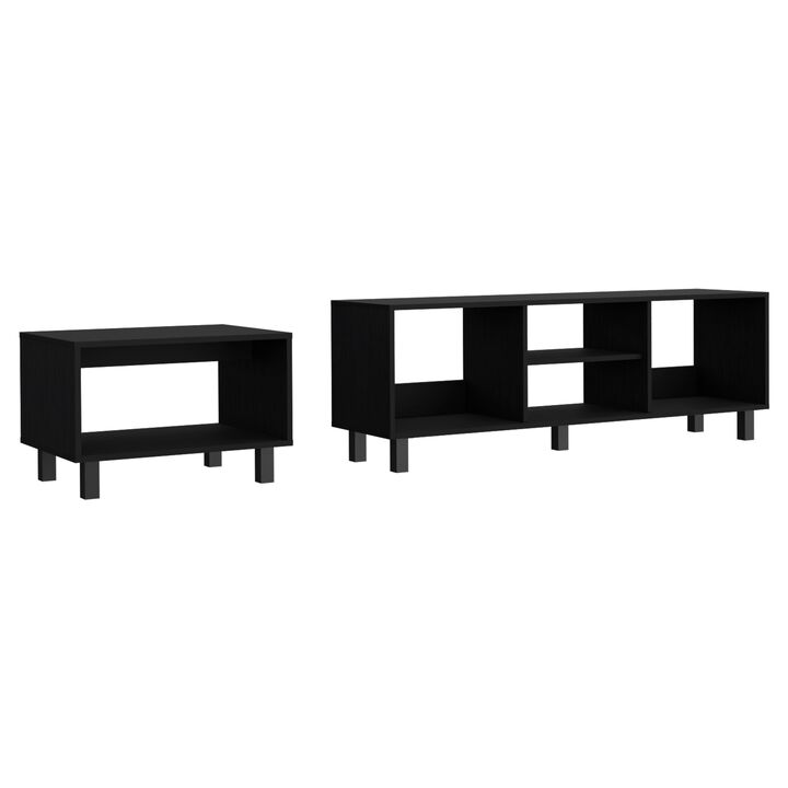 DEPOT E-SHOP Carter 2 Piece Living Room Set, Streamlined with TV Stand and Coffee Table, Black
