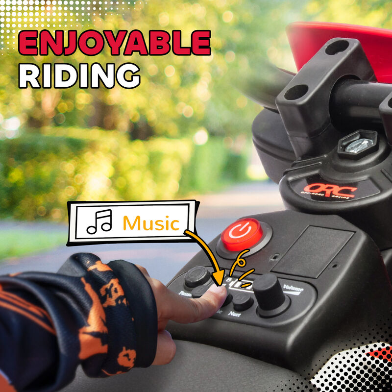 BreeBe 12V Kids Electric Motorcycle w/ Twist Grip Throttle, Training Wheels, Rear Suspension & Music image number 6