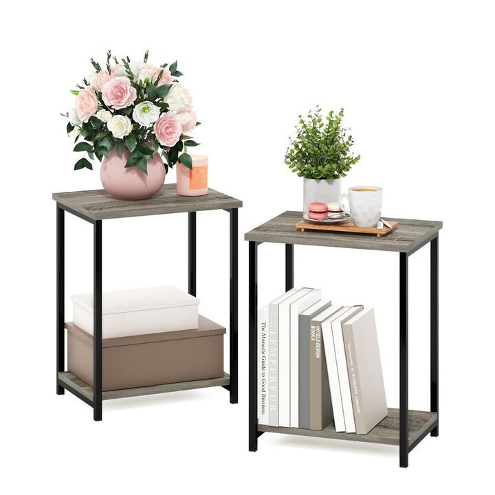 Furinno Simplistic Industrial Metal Frame End Table, 2-Pack, French Oak