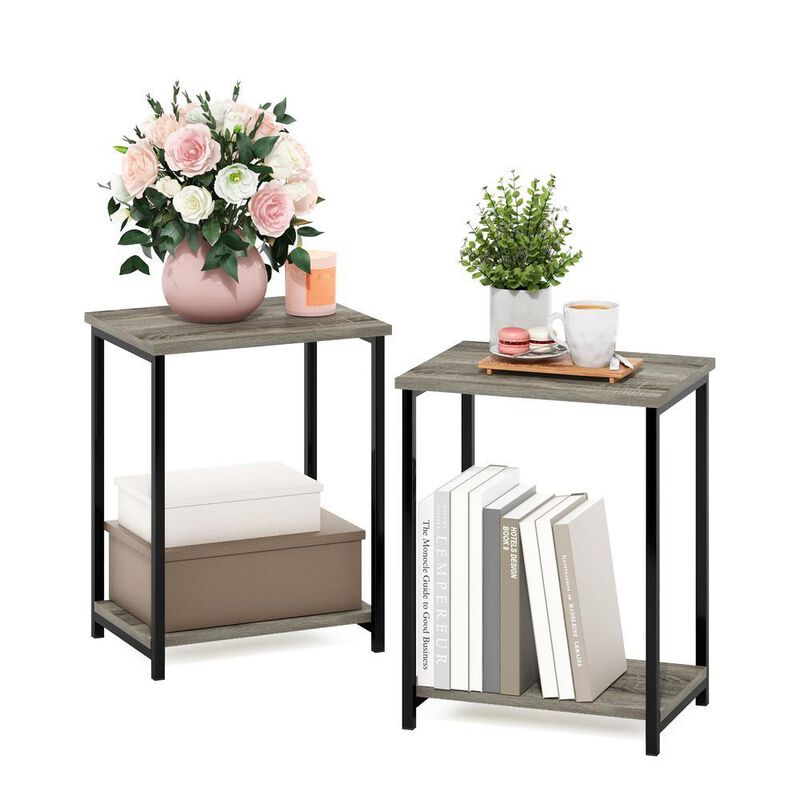 Furinno Simplistic Industrial Metal Frame End Table, 2-Pack, French Oak