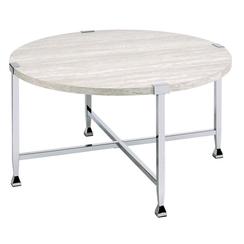Plethoria Home White Oak and Chrome Round Coffee Table