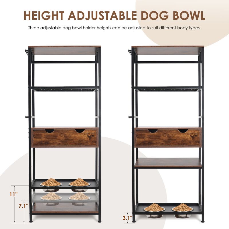 Dog feeding station,3 Height Adjustable Raised Dog Bowls,Dog Storage with shelves image number 5