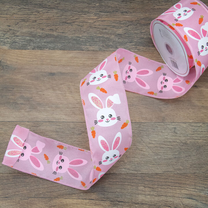 Pink with Easter Bunny Design Wired Spring Craft Ribbon 2.5" x 10 Yards