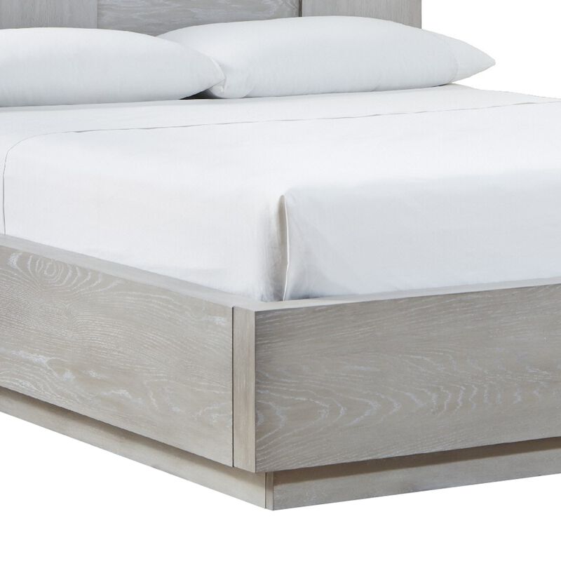 Joe Mahogany Wood Modern Platform Queen Bed, Plinth Base, Gray - Benzara