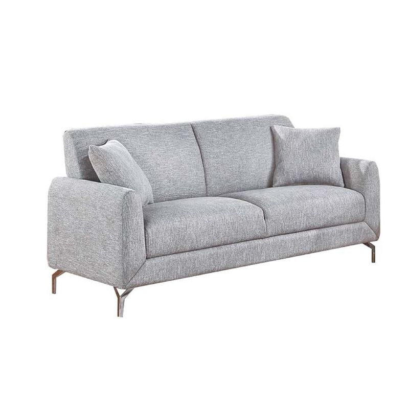 Rena 2pc Sofa and Loveseat Set, 2 Pillows, Light Gray Burlap Fabric - Benzara