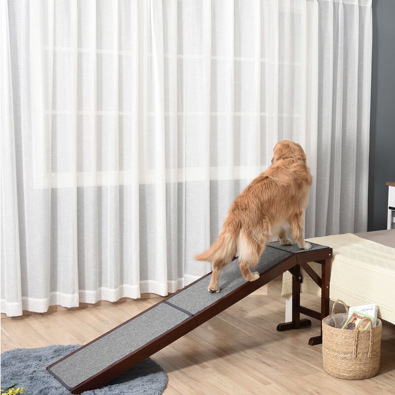 Brown Pet Accessibility: 74" Wooden Dog Ramp for Bed image number 1