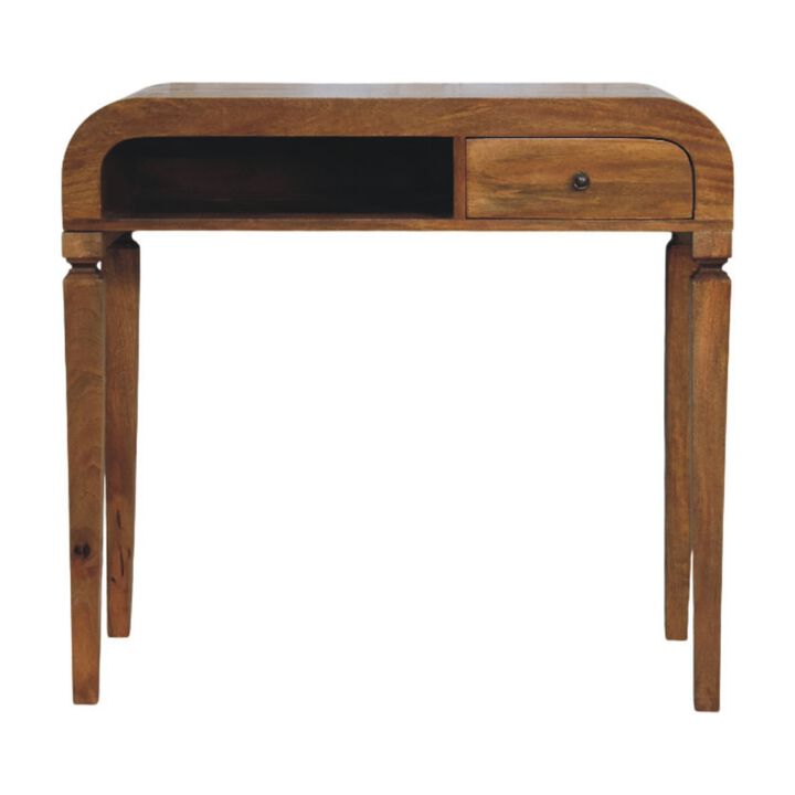 Artisan Furniture Solid Wood Curved Open Shelf Writing Desk , Brown