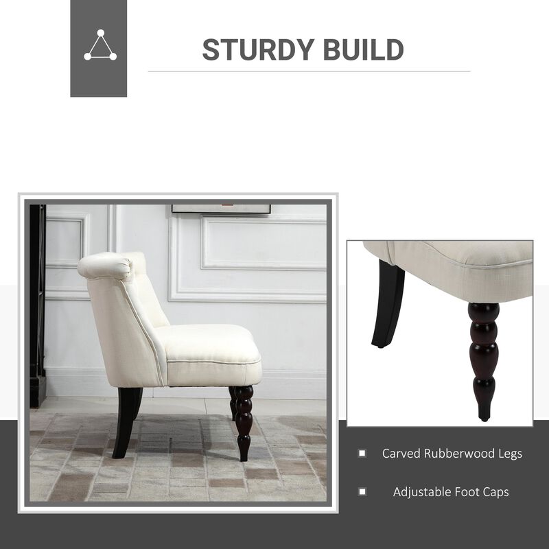 Cream White Seating: Armless Fabric Loveseat with Button Tufting