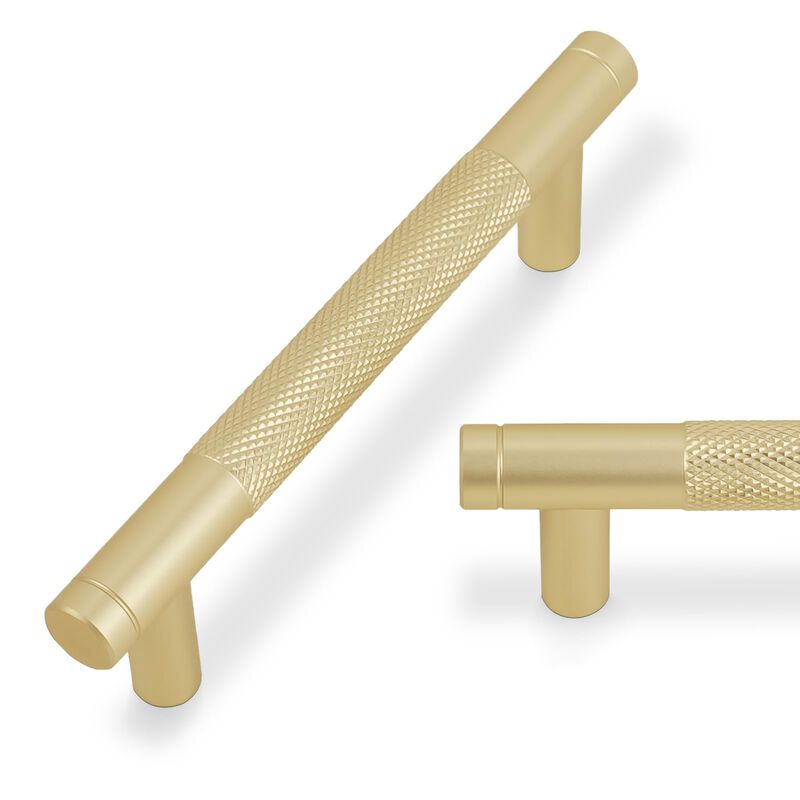 BUKOBYHE 10 Pack 3Inch Brushed Brass Kitchen Cabinet Handles Knurled Cabinet Pulls Gold Drawer Pulls Kitchen Hardware