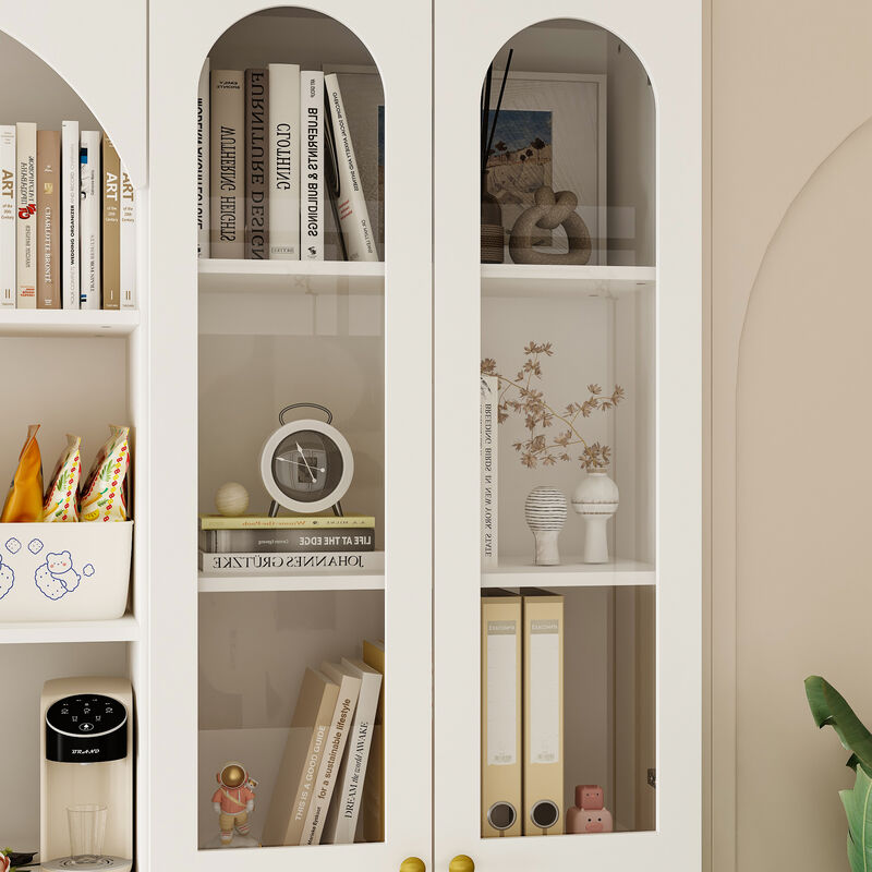 FUFU&GAGA 70.9" Bookcase with Shelves and Drawers for Home Organization (70.9" W x 11.8" D x 70.3" H) White