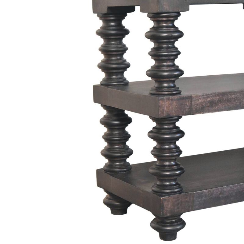 Artisan Furniture Solid Wood Spindle Shelf Console in Carbon Ash