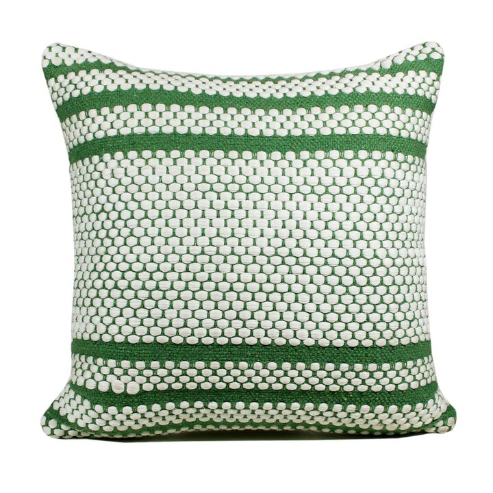 20" Green and White Striped Square Throw Pillow