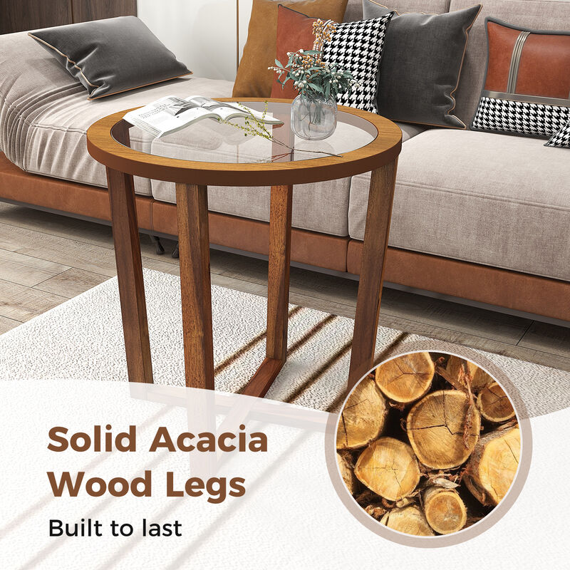 Modern Round End Table Sofa Side Table with Transparent Tempered Glass Top image number 4