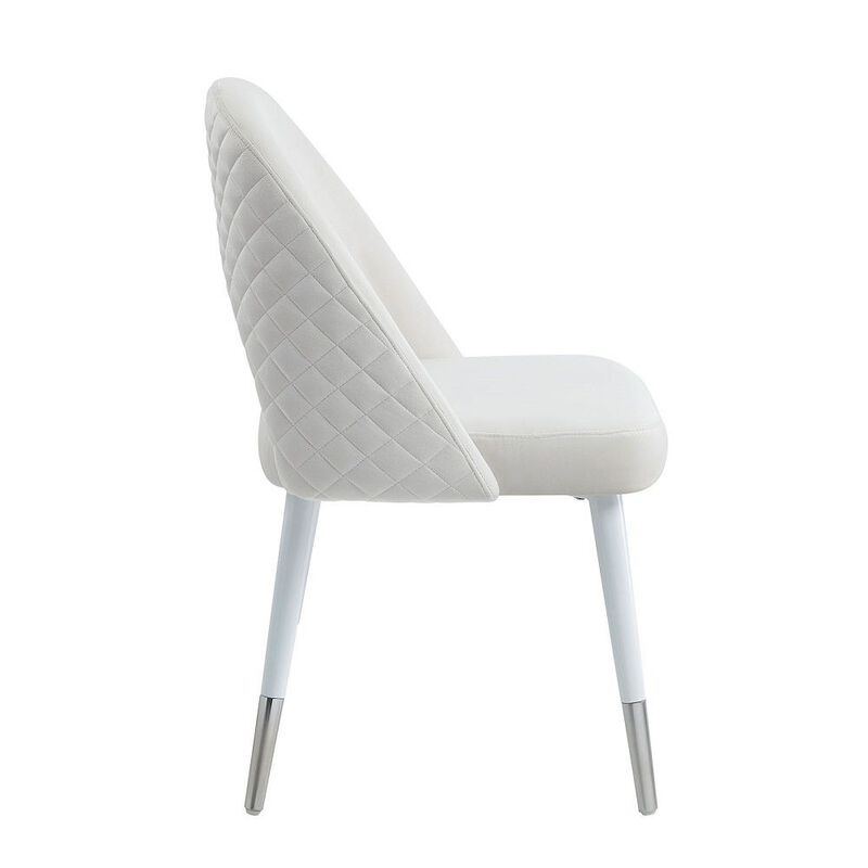 22 Inch Side Dining Chair Set of 2, Plush White Velvet, Metal and Wood Base - Benzara