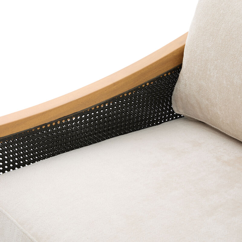 Merax Rubberwood Frame 2 Seater Chenille Loveseat Rattan Woven Side Panels with High-Density Foam Cushions image number 4