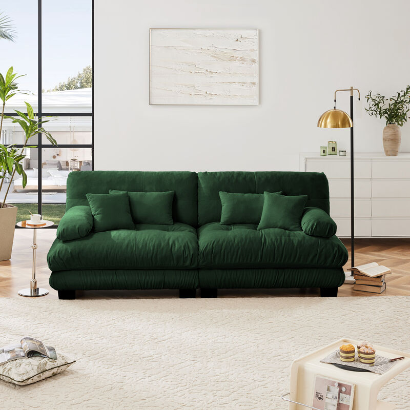 2-Seater Cloud Couch for Living Room, Chenille Fabric Sofa with 2 Lumbar & 2 Throw Pillows, High-Resilience Foam image number 1