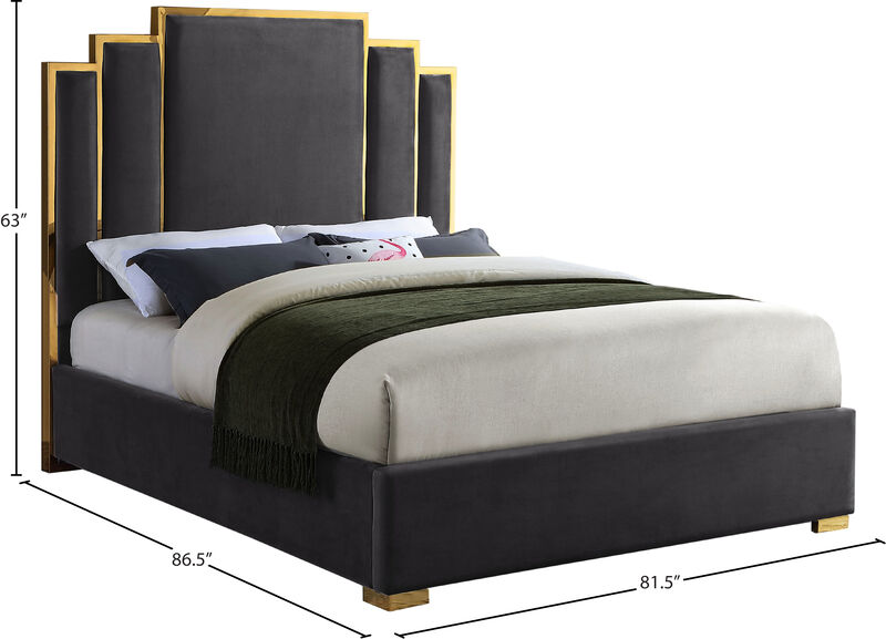 Meridian Furniture Hugo Grey Velvet King Bed