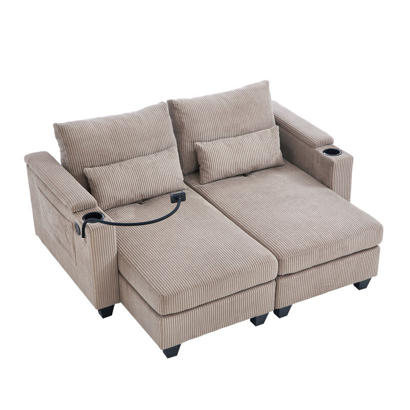 Merax Loveseat Sofa Sofa Bed Corduroy Sleeper Sofa with USB Ports image number 1