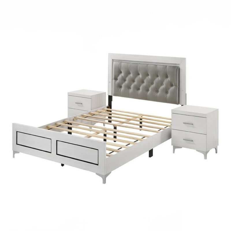 Queen Size Bedroom Set, White Finish, Storage Bed with Drawers, 3-Piece Set with Bed and Two Nightstands image number 0