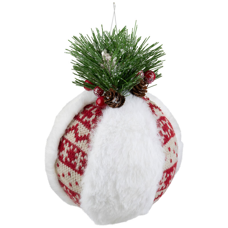 8" Faux Fur and Nordic Print Christmas Ball Ornament image number 0
