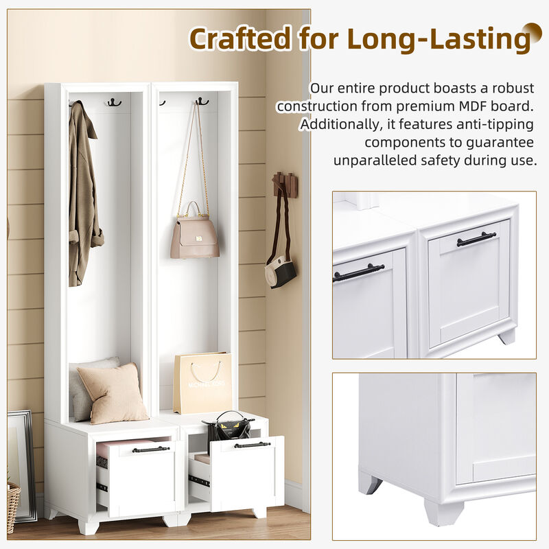 Merax Free Standing Hall Tree Seating Bench with Storage Drawers