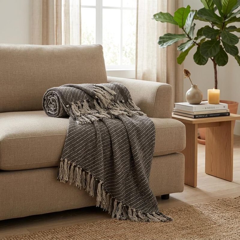 HomeRoots Brown and Taupe Striped Woven Handloom Throw image number 1